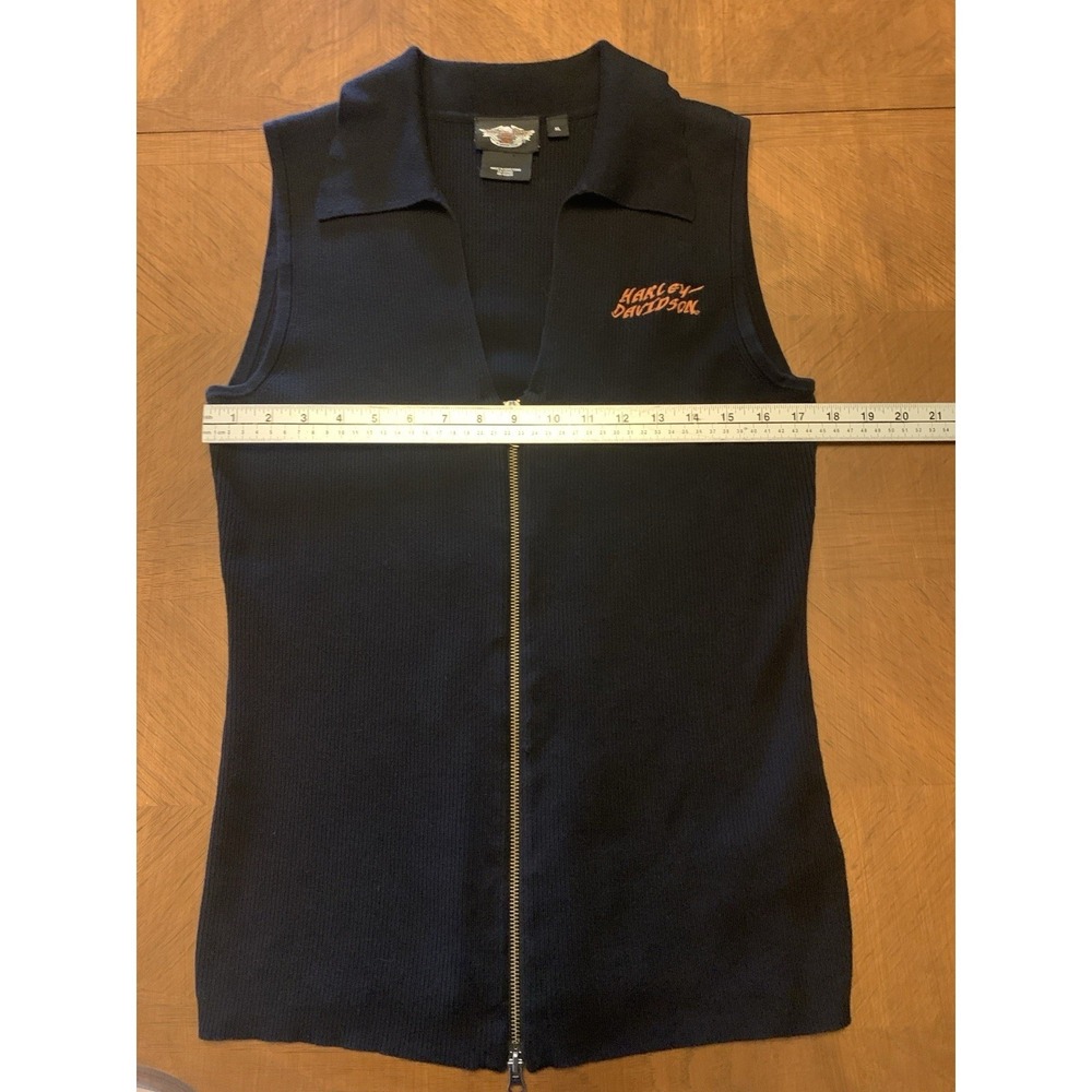 Harley Davidson Vest Women's XL Full Zip Sleeveless Sweater V Neck Black - Picture 14 of 16